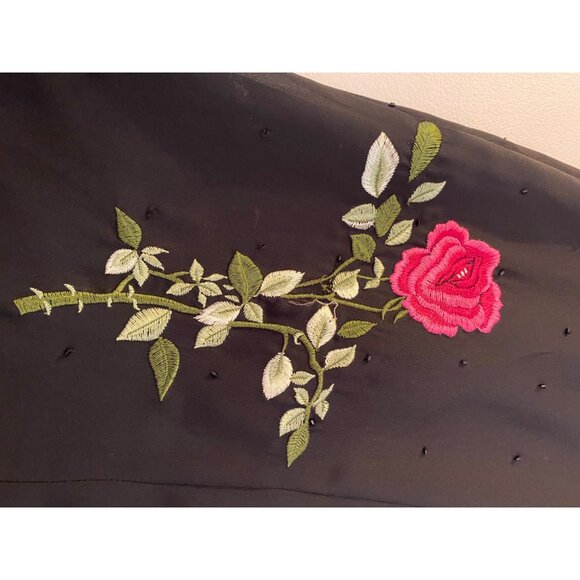 Vintage Morgan & Co. Formal Maxi Dress Black Halter Pink Floral Embroidery  7/8 - Picture 9 of 16